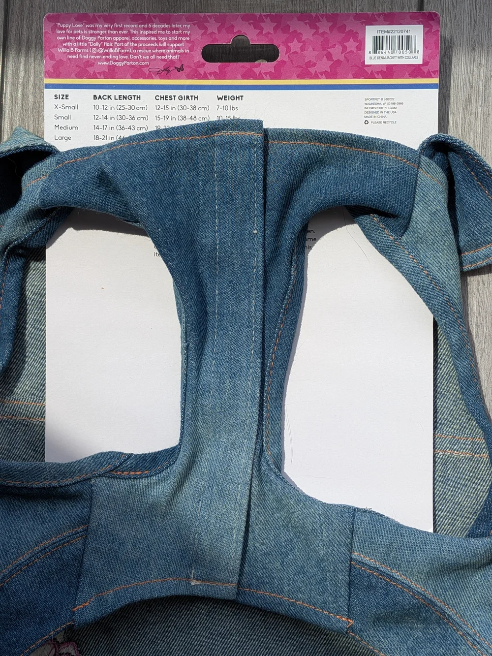 Dolly Doggy Parton Blue Demin Jacket Woth Collar For Dogs- Size S